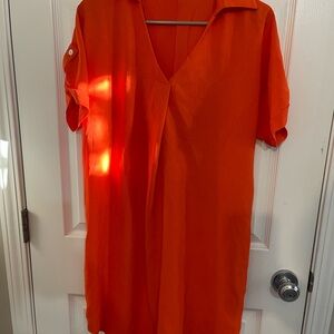 Vibrant Orange V-Neck Dress